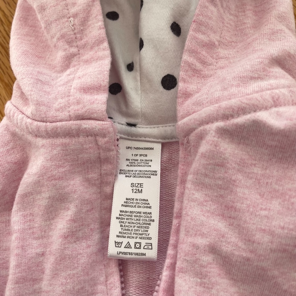 Baby Girl Pink Zip Up Hoodie Sz‎ 12M - Picture 4 of 5
